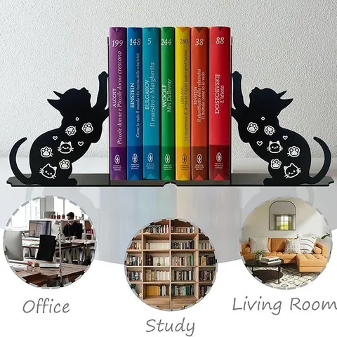 Creative Metal Cat Deer Silhouette Bookends Decorative Iron Book Stands Heavy Duty Desktop Organizer For Home Office Study