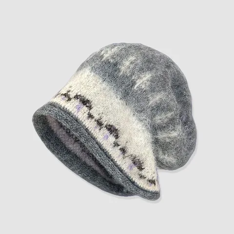 Vintage Fair Isle Rollrand Beanie Mütze Für Damen Herbst Winter Warme Strickmütze Lässige Skull Cap Retro Geometrisches Muster