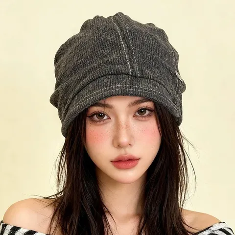 Amerikanischer Vintage Slouchy Anglerhut Für Damen Herbst Winter Gestrickter Waffelstruktur Beanie Weich Warm Winddicht Fischerhut
