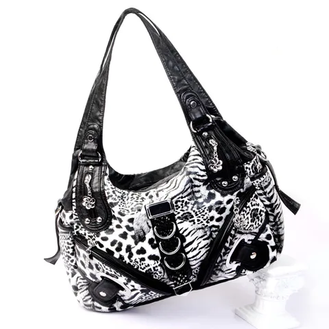 Bolso de Hombro de Moda para Mujer con Estampado de Leopardo Cuero PU Bolso de Axila Trendy Tote Casual