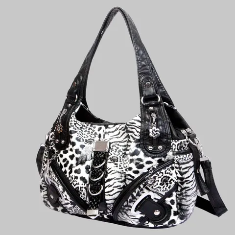 Bolso de Hombro de Moda para Mujer con Estampado de Leopardo Cuero PU Bolso de Axila Trendy Tote Casual