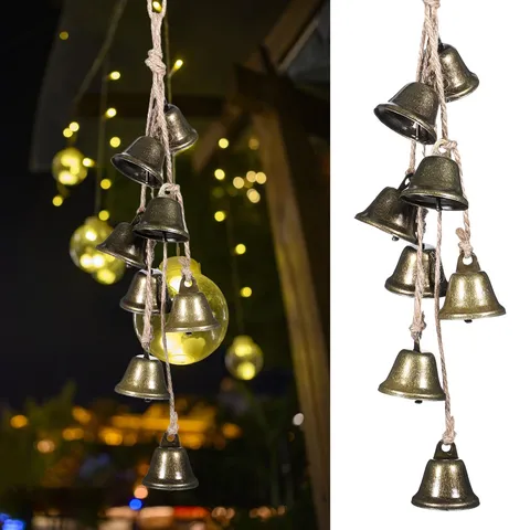 Campanella a Vento in Ferro Vintage Ghirlanda di Campane Sospese Rustiche Per Natale Giardino Villa Decorazione