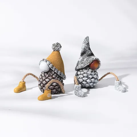 Figura in Resina di Gnomo di Pigna di Natale Decorazione da Tavolo per la Casa di Festa Festiva Ornamento da Tavolo