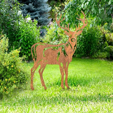 Metal Reindeer Silhouette Statue Rust Iron Elk Sculpture Outdoor Garden Yard Lawn Christmas Holiday Party Decoration