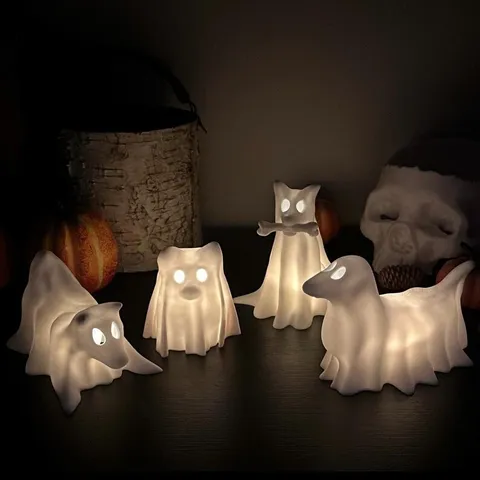 Halloween Fantasma Cucciolo Resina Ornamento Cavo Zucca LED Luminoso Scrivania Statuetta Decorazione Casa Regalo