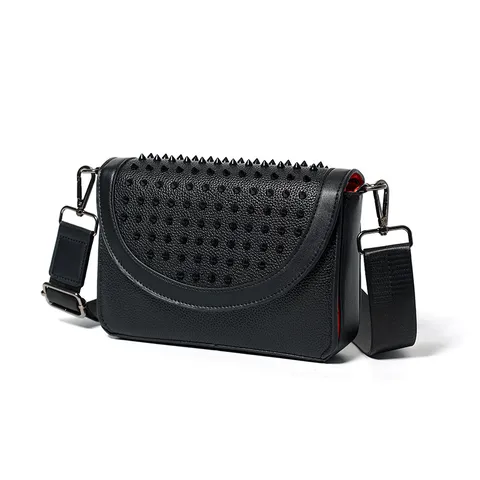 Bolso Bandolera de Cuero PU para Hombre Moda Remache Urbano Minimalista Bolso de Hombro Casual Mensajero Negro