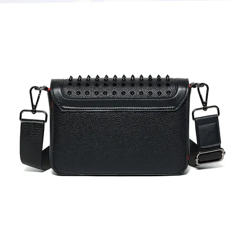 Bolso Bandolera de Cuero PU para Hombre Moda Remache Urbano Minimalista Bolso de Hombro Casual Mensajero Negro