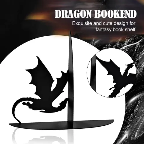 Metal Bookends Heavy Duty Decorative Book Stopper For Shelves Non Slip Desktop Book Holder Dragon Book Ends Home Decor