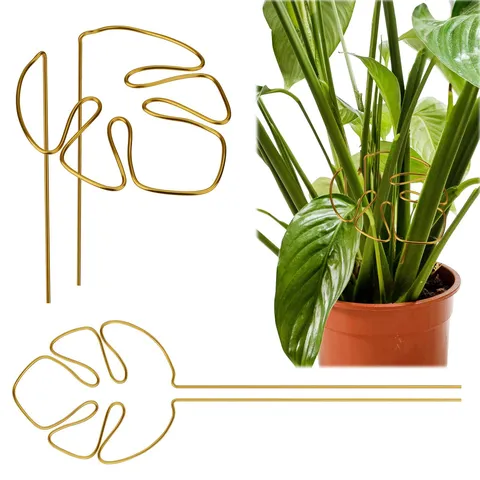 Metal Monstera Leaf Plant Support Stake Gold Silver Potted Plant Trellis Indoor Garden Flower Pot Holder Decorative Plant Stake