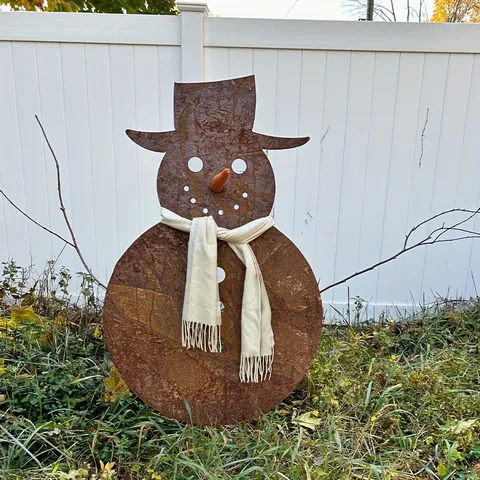 Paletto da Giardino in Metallo Ruggine con Silhouette di Pupazzo di Neve Decorazione Natalizia per Esterno Ornamento per Prato
