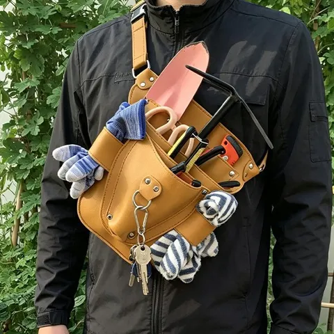 Bolso de Cintura para Herramientas de Cuero Multifuncional Gran Capacidad Poda de Jardín Tijeras Bolsillo Portátil Múltiples Bolsillos