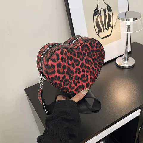 Mujeres Moda Estampado Leopardo Corazón Bolso Bandolera Cuero PU Pequeño