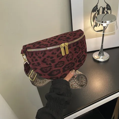 Mujer Moda Estampado Leopardo Bolso Bandolera PU Cuero Casual Hombro Pecho Bolso Cremallera Pequeño Bolso
