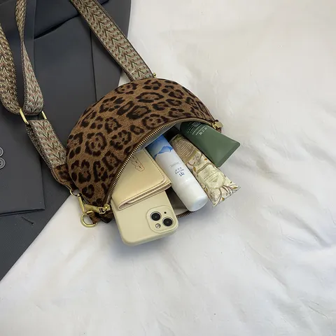 Mujer Moda Estampado Leopardo Bolso Bandolera PU Cuero Casual Hombro Pecho Bolso Cremallera Pequeño Bolso