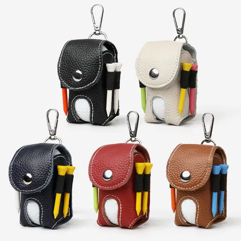 Genuine Leather Golf Ball Bag Portable Waist Hanging Golf Pouch With Metal Hook Golf Tees Holder Sports Accessories
