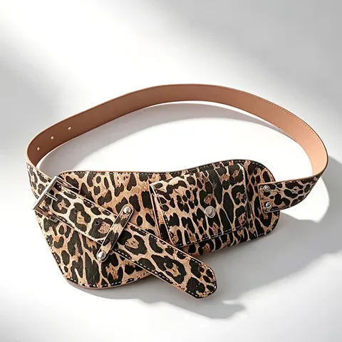 Femmes Mode Imprimé Léopard Large Ceinture de Taille Cuir PU Corset Cincher Pour Manteau Doudoune Accessoires d'Hiv