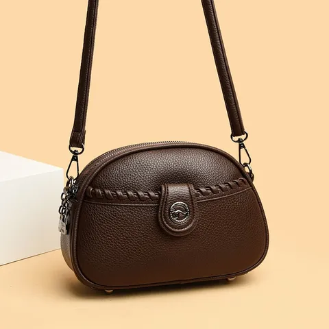 Pequeño Bolso Cruzado de Cuero PU para Mujer con Textura Tejida Bolso de Hombro Redondo Multicompartimento Bolso Casual Diario