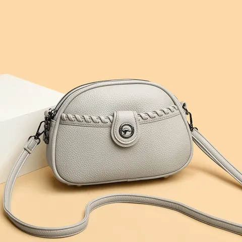 Pequeño Bolso Cruzado de Cuero PU para Mujer con Textura Tejida Bolso de Hombro Redondo Multicompartimento Bolso Casual Diario