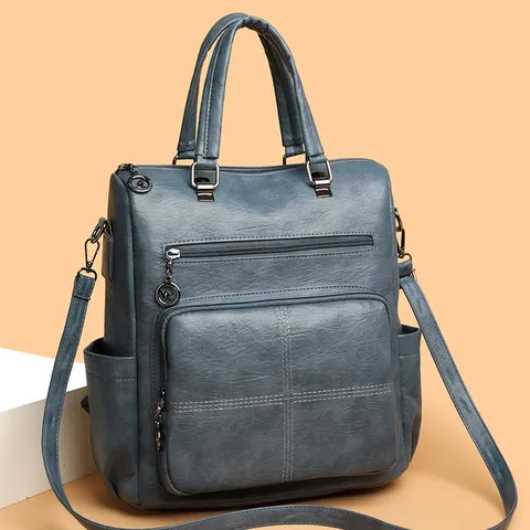Mujer Mochila Multifuncional de Cuero PU Gran Capacidad Bolsa de Hombro de Viaje Casual Bolso de Mano con Múltiples Cremalleras
