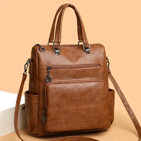 Mujer Mochila Multifuncional de Cuero PU Gran Capacidad Bolsa de Hombro de Viaje Casual Bolso de Mano con Múltiples Cremalleras