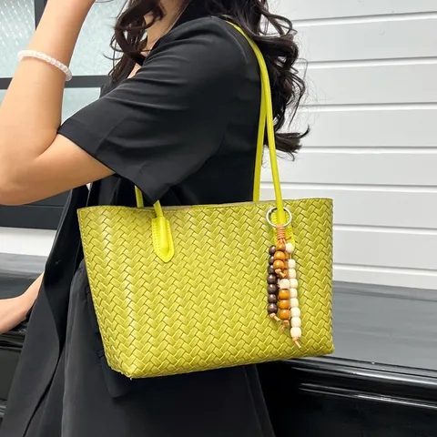 Bolso Tote de Gran Capacidad para Mujer de Cuero PU Tejido Bolso de Mano Urbano Minimalista Bolso de Hombro Casual para Viaje Diario