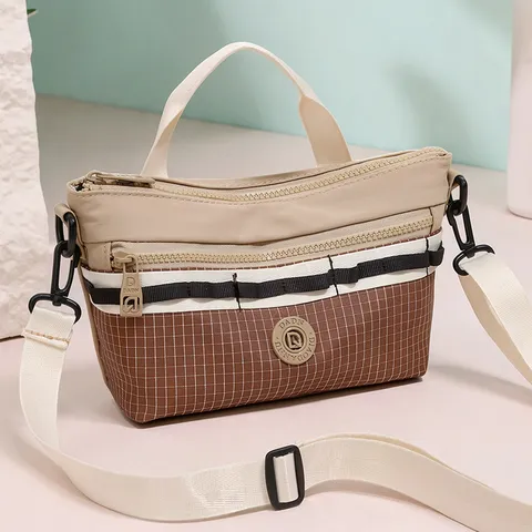 Bolso Bandolera Casual a Cuadros para Mujer Bolso de Hombro de Tela Ligera Bolso Cuadrado Bolsillos Múltiples Minimalista Urbano