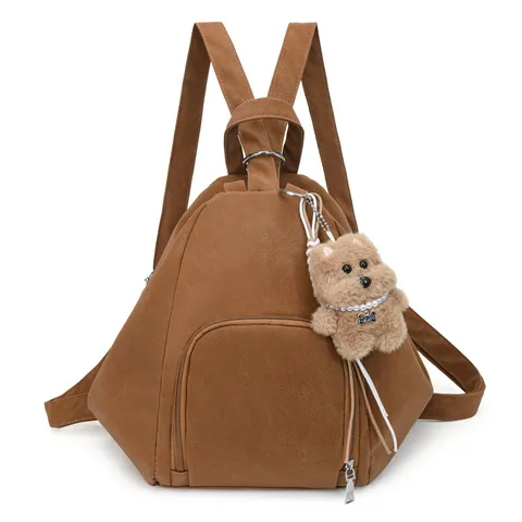Mochila Tote Retro de Gran Capacidad para Mujer con Material Duradero Bolsillo Delantero con Cremallera y Colgante de Oso Lindo