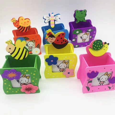 Porta Lápices Multifuncional de Madera con Abeja de Dibujos Animados Organizador de Escritorio Lindo Clip de Foto de Animal Regalo
