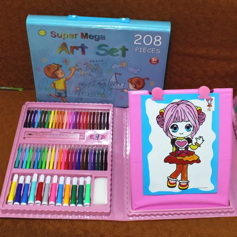 Kids Art Drawing Painting Kit Watercolor Pens Crayons Colored Pencils Portable Storage Box Educational Stationery Gift