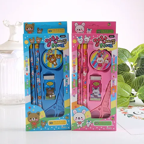 Kinder Cartoon Schreibwaren Set Süß Bleistift Radiergummi Lineal Spitzer Schere Schulbedarf Kinder Geschenk