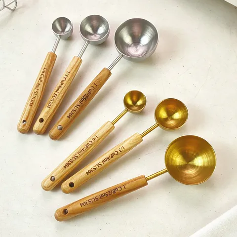 Cuillère à Mesurer en Acier Inoxydable Avec Manche en Bois de Hêtre Cuisine Cuisson Poudre de Café Outil de Mesure