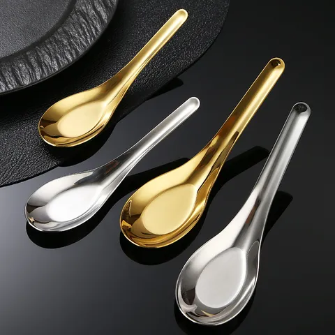 Cuillère à Soupe Ronde et Plate en Acier Inoxydable Maison Restaurant Vaisselle Couleur Or et Argent