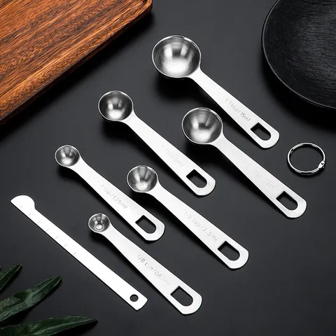 Ensemble de Cuillères à Mesurer en Acier Inoxydable Outils de Cuisson de Cuisine Échelle d'Assaisonnement de Poudre de Café