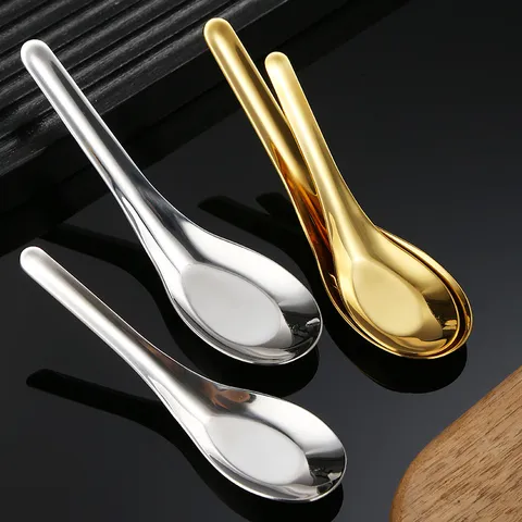 Cuillère à Soupe Ronde et Plate en Acier Inoxydable Maison Restaurant Vaisselle Couleur Or et Argent