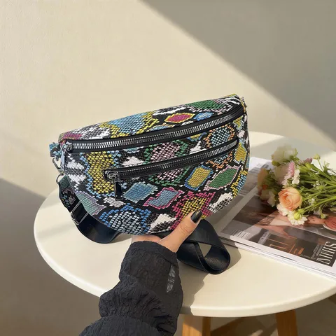 Bolso Bandolera de Moda para Mujer Estampado de Serpiente Cuero PU Casual Bolso de Pecho Dumpling Ligero Bolso de Hombro
