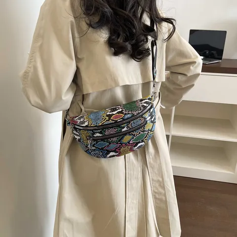 Bolso Bandolera de Moda para Mujer Estampado de Serpiente Cuero PU Casual Bolso de Pecho Dumpling Ligero Bolso de Hombro