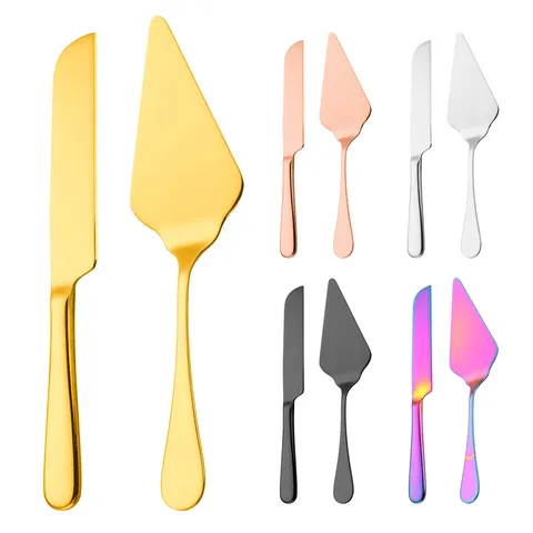 Ensemble Couteau et Pelle à Gâteau en Acier Inoxydable Long Manche Coupe-Pizza Fête Mariage Service