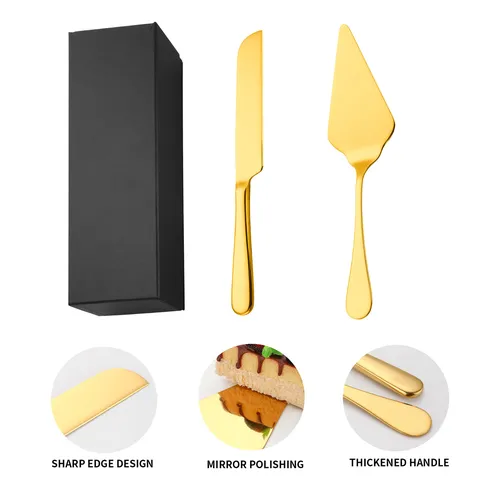 Ensemble Couteau et Pelle à Gâteau en Acier Inoxydable Long Manche Coupe-Pizza Fête Mariage Service