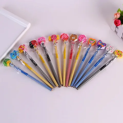 Kinder Cartoon Holz Bleistift Mit Radiergummi Oben Kreative Süße Tier Blumen HB Bleistifte Für Schüler Schule Schreibwaren Geschenk