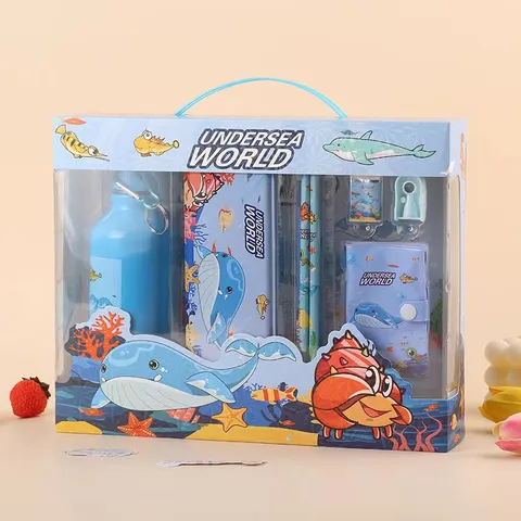 Kinder Schreibwaren Geschenkset Cartoon Trinkflasche Stifte Notizbuch Schulbedarf Schüler Feiertag Geschenkbox Set