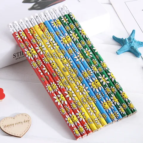 Hölzerne HB Bleistifte Mit Radiergummi Kopf Süße Sonnenblume Cartoon Muster Bunte Schüler Schreiben Schreibwaren