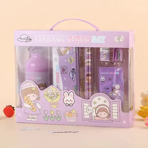 Kinder Schreibwaren Geschenkset Cartoon Trinkflasche Stifte Notizbuch Schulbedarf Schüler Feiertag Geschenkbox Set