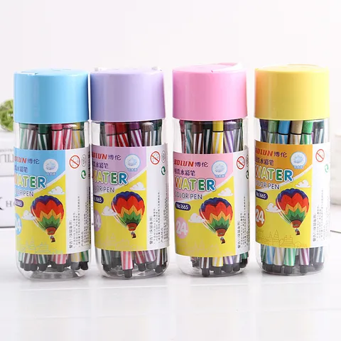 Kids Washable Watercolor Pens Set Student Art Drawing Markers Plastic Bucket Portable School Stationery Supply