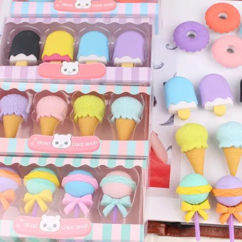 Schattige Dessert Gummetjes Set Creatieve Macaron Vormige Rubberen Gummetjes Doos Voor Kinderen Studenten Schoolbehoeften Briefpapier