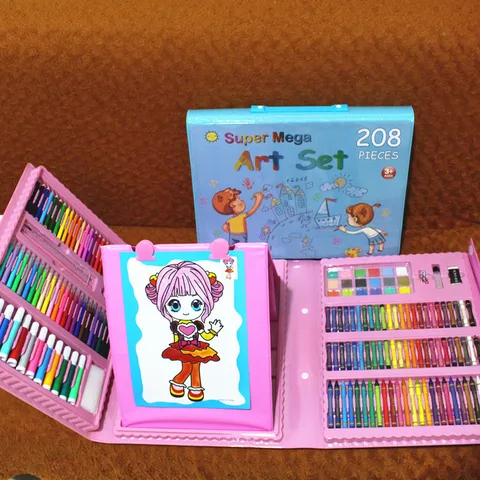 Kids Art Drawing Painting Kit Watercolor Pens Crayons Colored Pencils Portable Storage Box Educational Stationery Gift