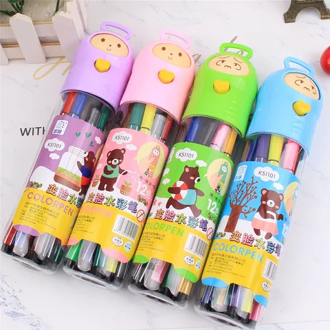 Creative Face Changing Watercolor Pens Set 12 Colors Washable Painting Markers For School Kids Art Stationery