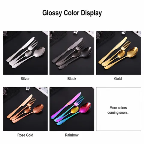 Ensemble de Couverts Modernes en Acier Inoxydable Cuisine Vaisselle Couteau Fourchette Cuillère Poli Miroir Boîte Cadeau de Luxe