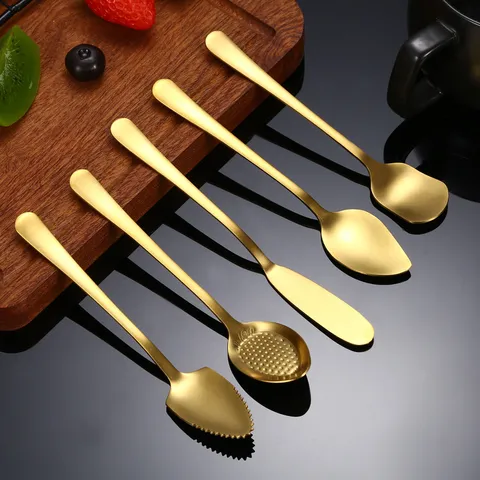 Estilo Europeo Acero Inoxidable 304 Chapado en Oro Café Postre Pastel Helado Fruta Cuchara Cuchillo de Mantequilla Vajilla