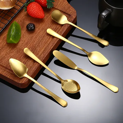 Estilo Europeo Acero Inoxidable 304 Chapado en Oro Café Postre Pastel Helado Fruta Cuchara Cuchillo de Mantequilla Vajilla