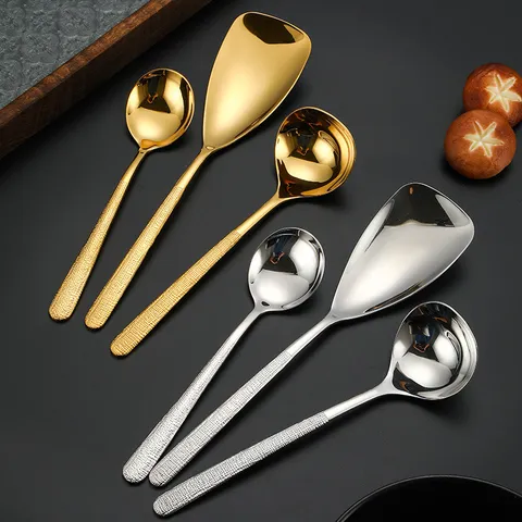 304 Acier Inoxydable Ensemble de Cuillère de Service Vaisselle Martelée Doré Argenté Ustensiles de Cuisine Cuillère de Table